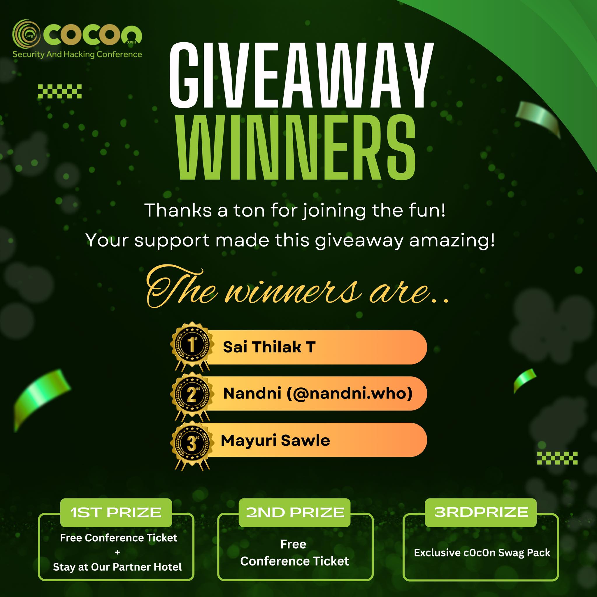 GIVEAWAY WINNERS